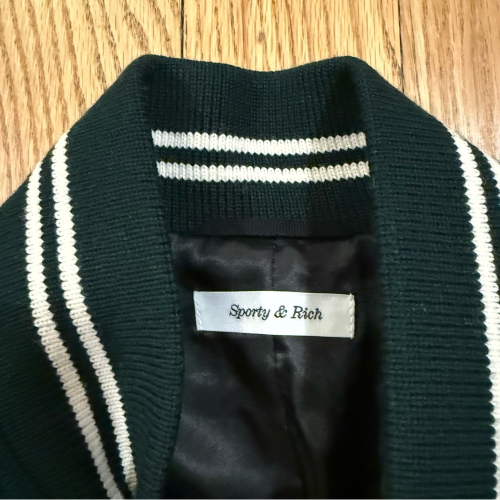Sporty & Rich Monaco Wool Varsity Jacket in Forest - Picture 10 of 14